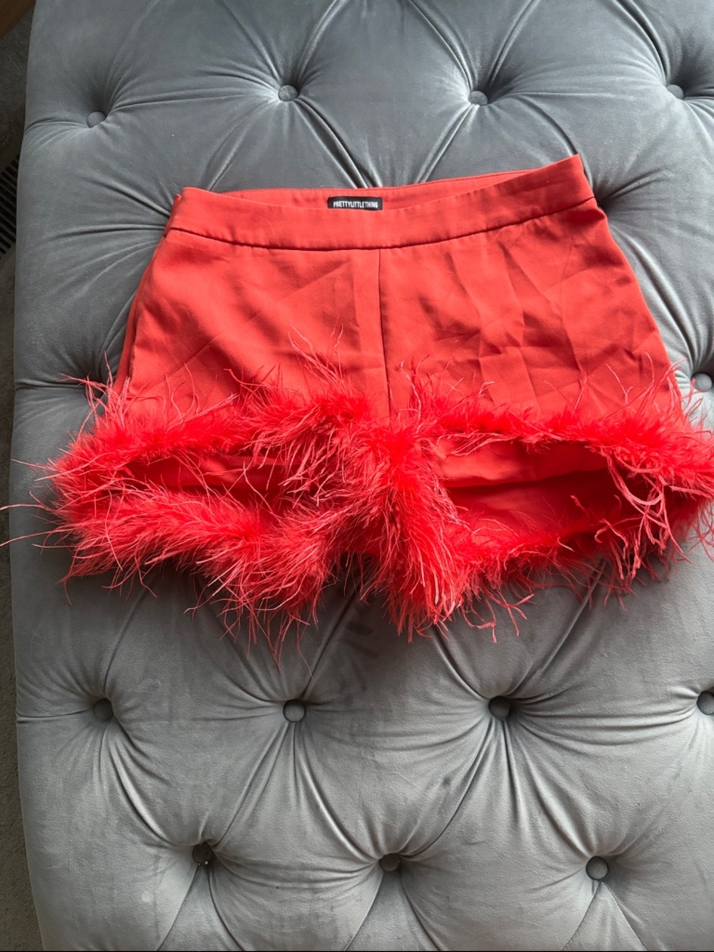 PrettyLittleThing Orange Feather Trim Mini Shorts